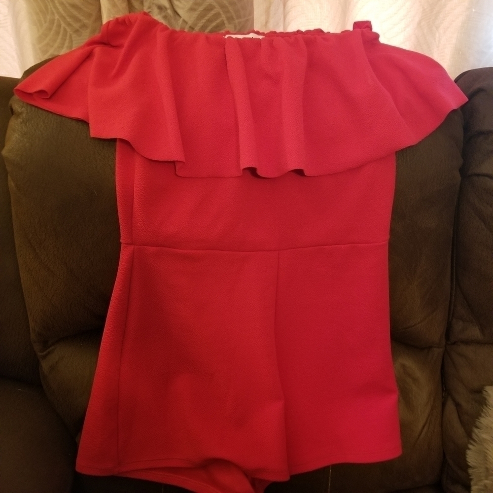 Almost Famous Red Off the Shoulder Romper